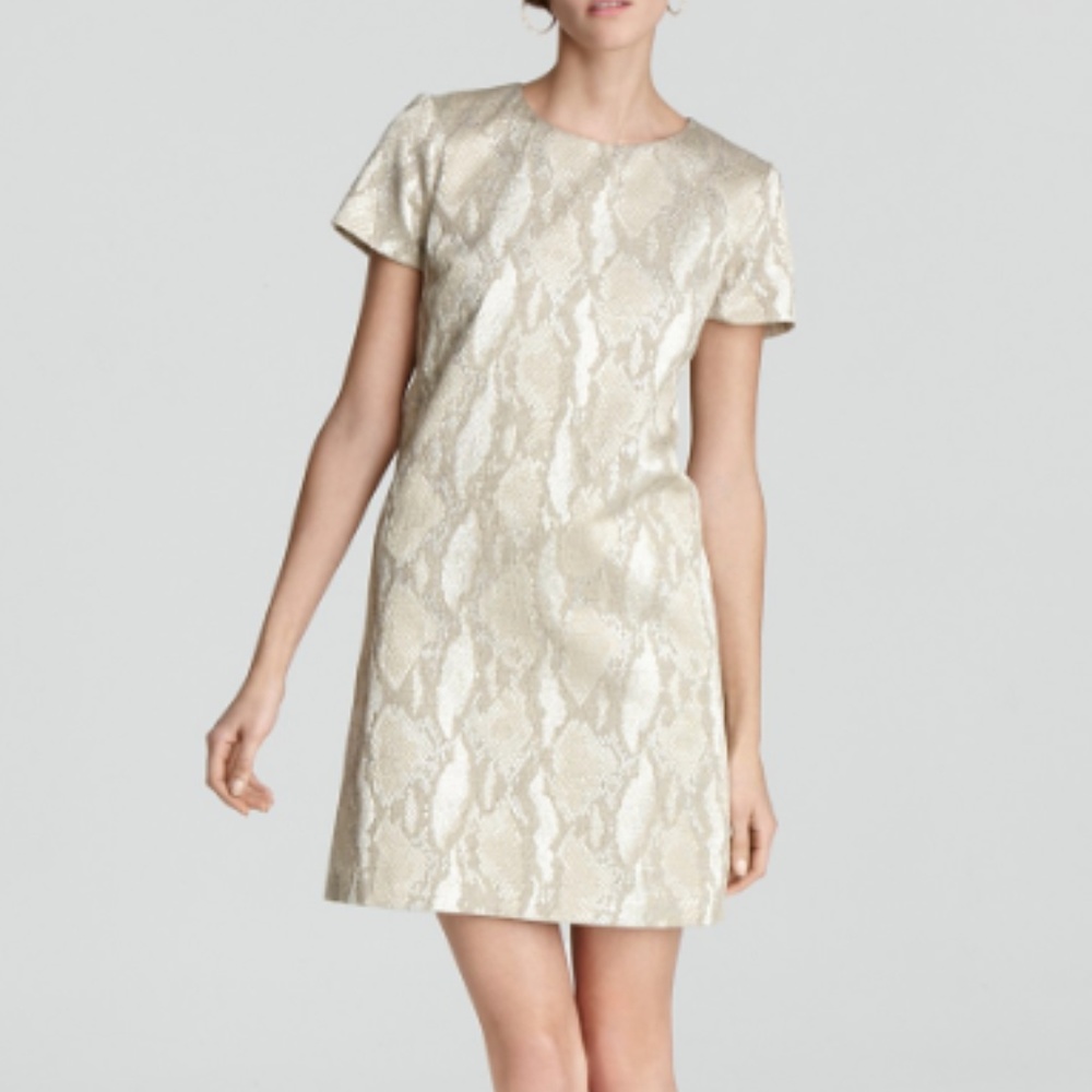 Fast Metal Snake Print Metallic Short Sleeve Dress